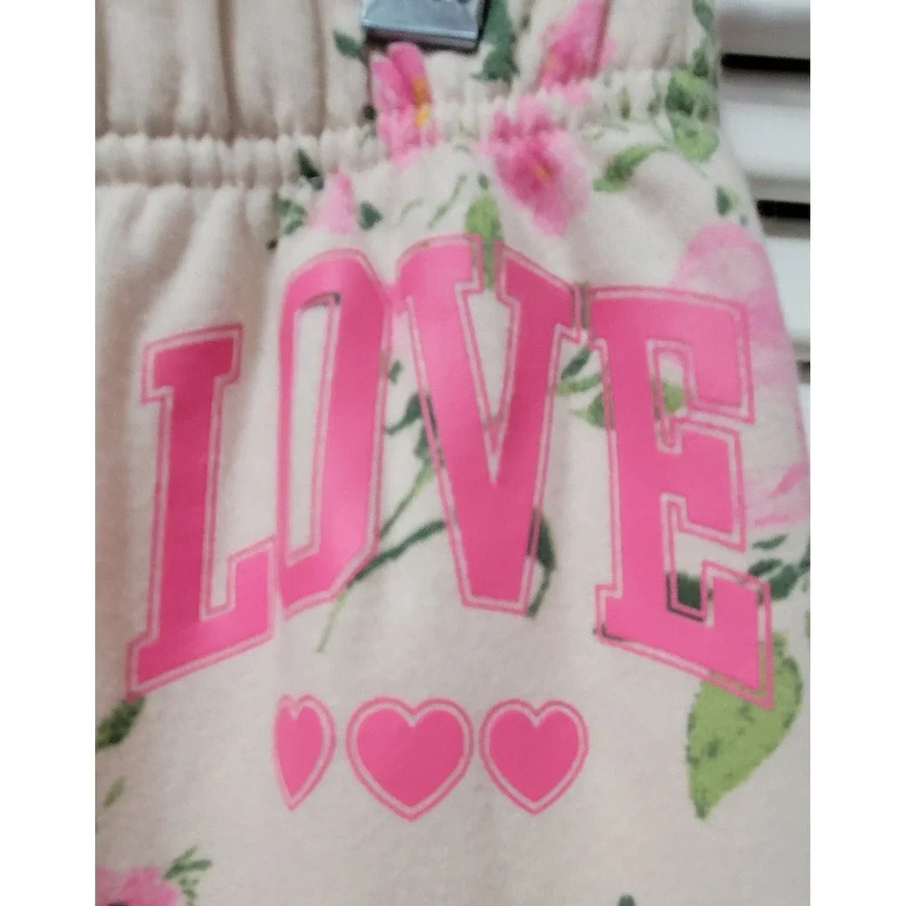 Pink Roses Sweatpants LOVE Pink Roses Joggers Girls Size 16 The Childrens Place